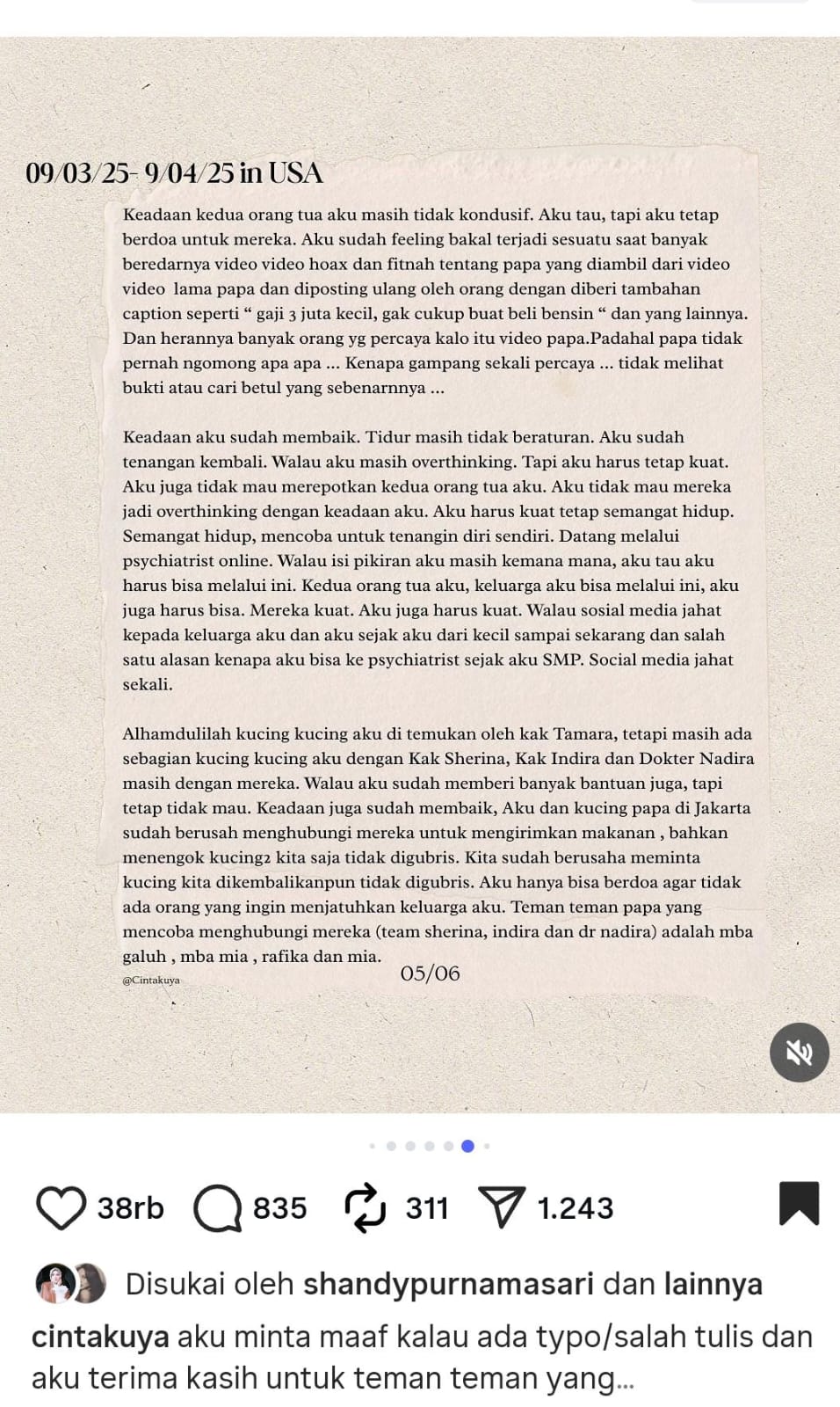Unggahan Instagram Cinta Kuya
